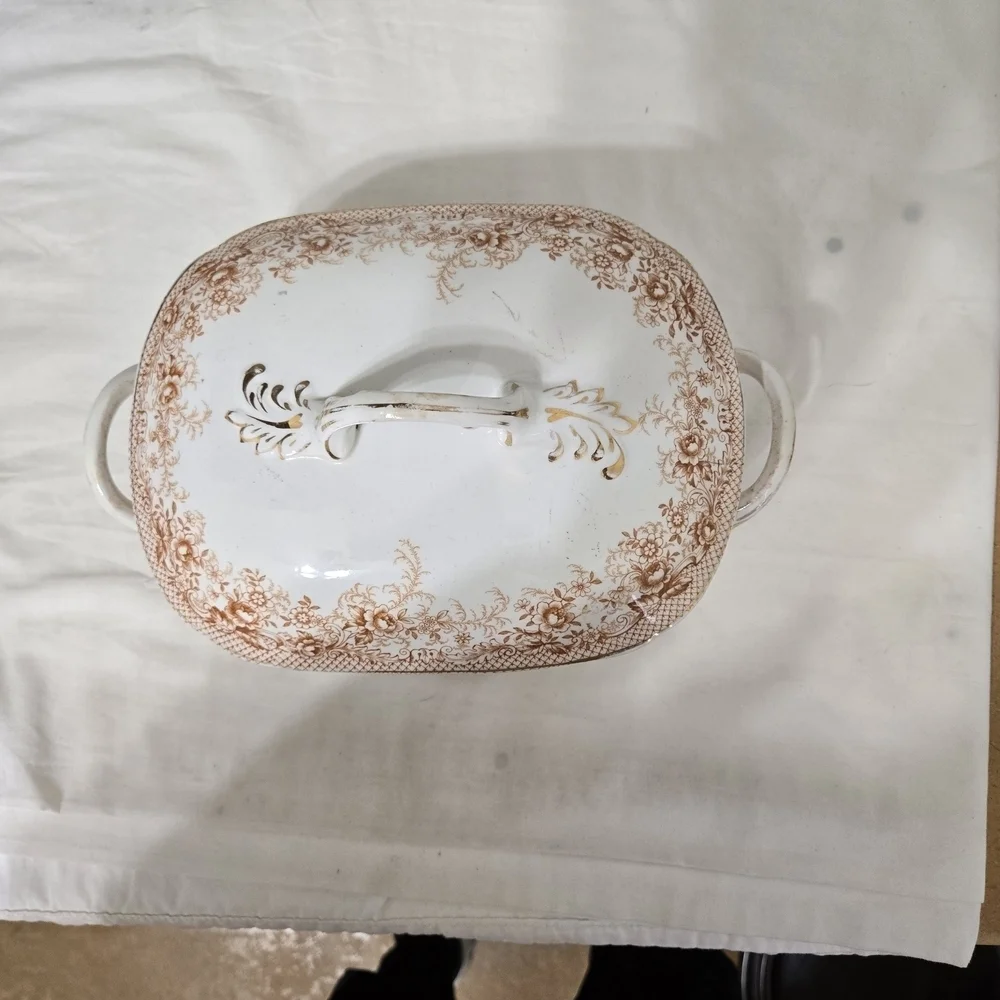 H ALCOCK ENGLAND UTOPIA PAT BROWN TRANSFER SOUP TUREEN CASSEROLE
